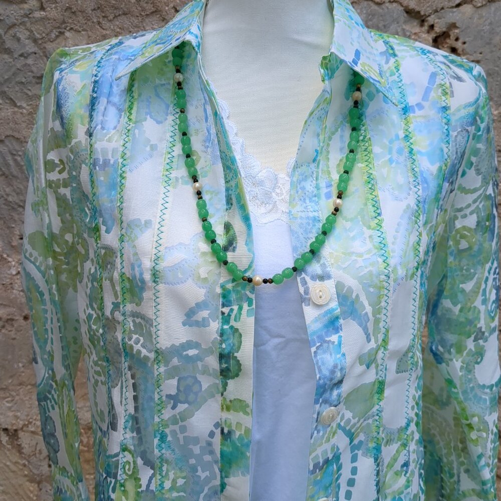 Vintage Green Glass Necklace With Faux Pearls